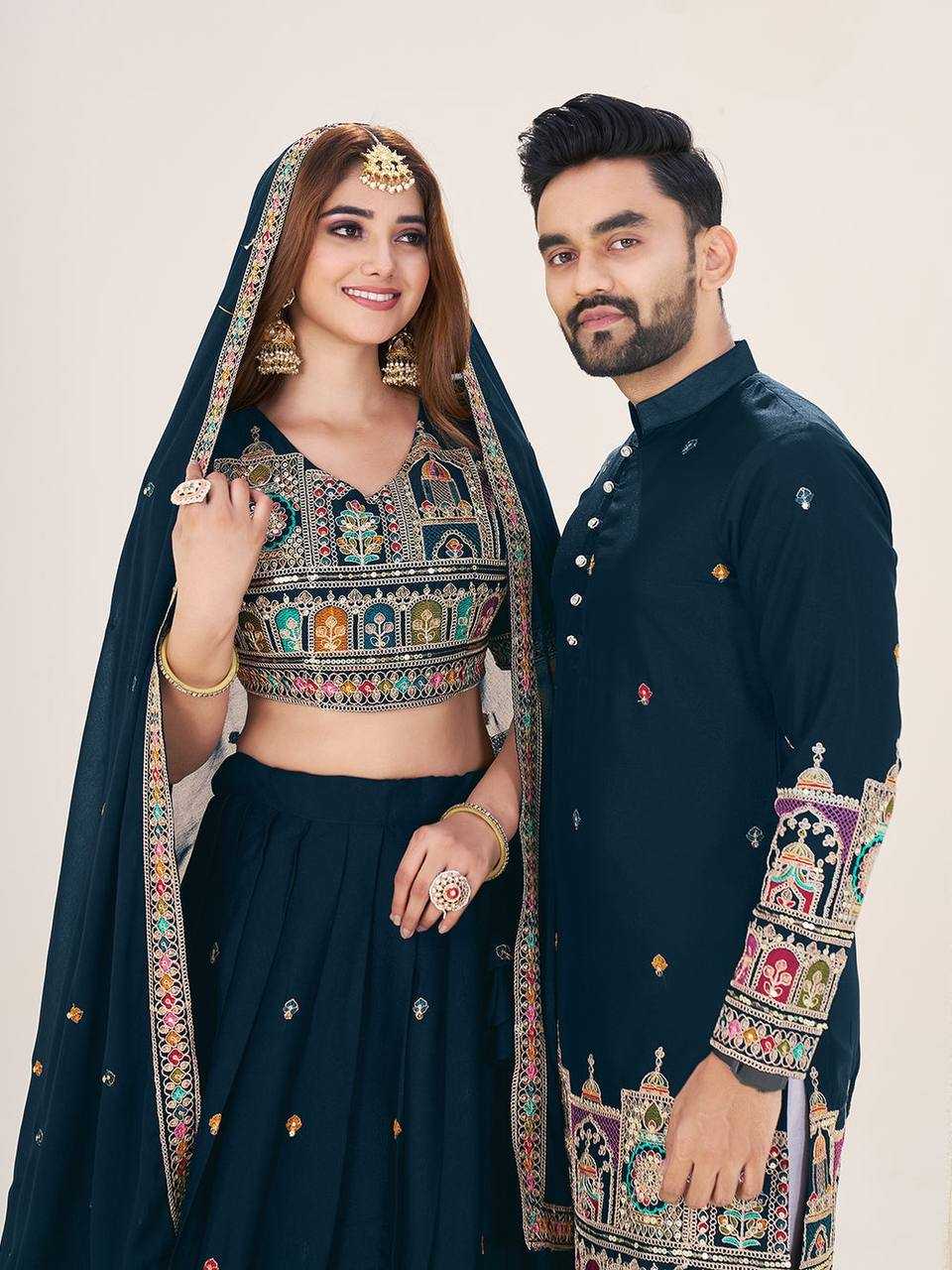 Ynf Georgette RIN131 04 Couple Wear Wholesale Couple Matching Ethnic Outfits Designer Ethnic Outfits for Couples Manufacturer