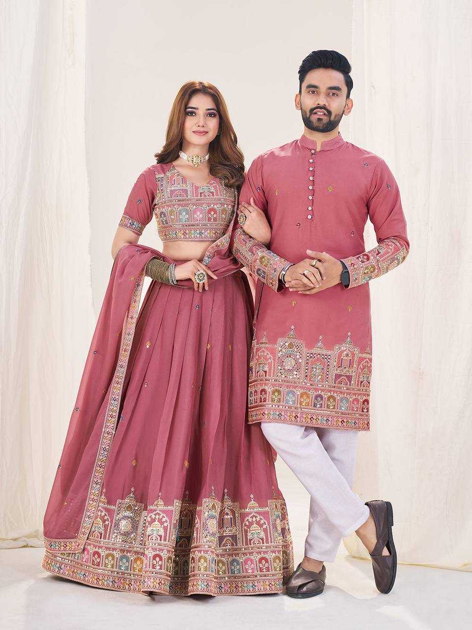 Ynf Georgette RIN131 04 Couple Wear Wholesale Couple Matching Ethnic Outfits Designer Ethnic Outfits for Couples Manufacturer
