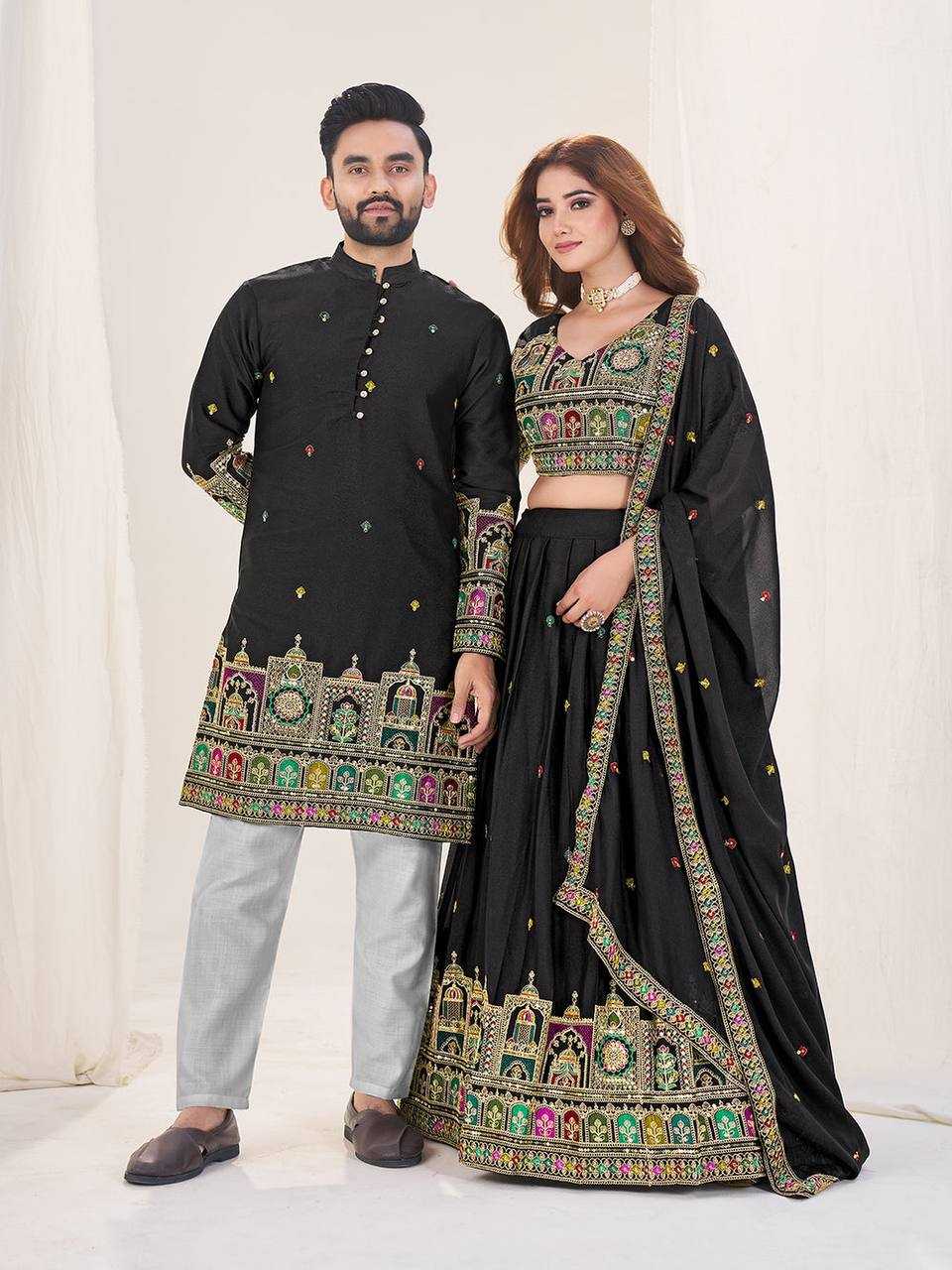 Ynf Georgette RIN131 04 Couple Wear Wholesale Couple Matching Ethnic Outfits Designer Ethnic Outfits for Couples Manufacturer