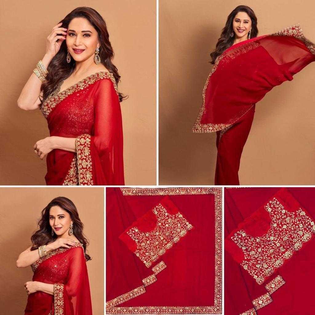 Ynf Georgette RIN134 0205 Sarees Wedding Collections Bollywood Collections Wholesale Georgette Sarees Madhuri Dixit Sarees Red Sarees Manufacturer