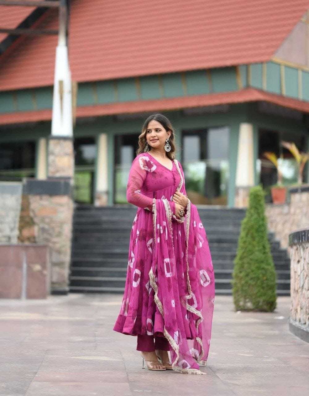 Ynf Georgette RIN157 188 Gowns Plus Size Collections Wholesale Georgette Gown Wedding Gown Pink Gown Manufacturer