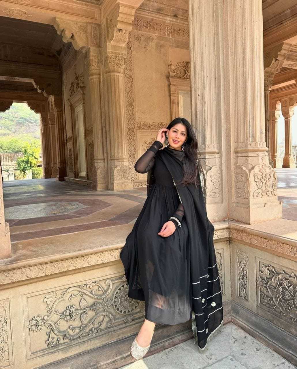 Ynf Georgette RIN157 2067 Gowns Wedding Collections Plus Size Collections Wholesale Georgette Gown Wedding Gown Black Gown Manufacturer