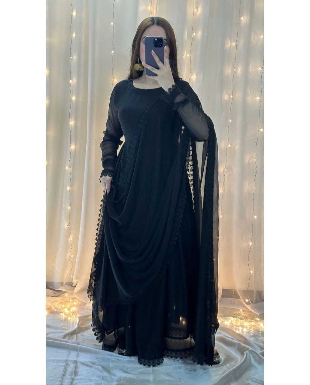 Ynf Georgette RIN157 2073 Gowns Wedding Collections Plus Size Collections Wholesale Georgette Gown Designer Gowns Black Gown Manufacturer