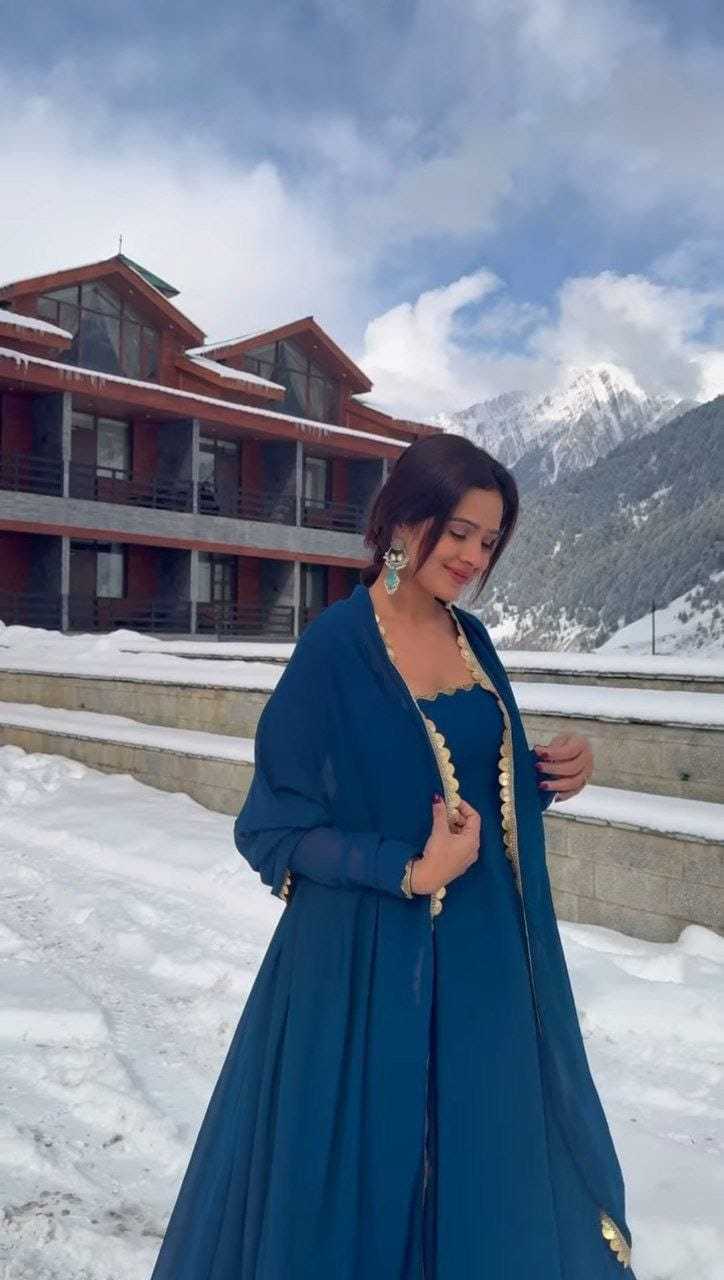 Ynf Georgette RIN157 2080 Gowns Wedding Collections Plus Size Collections Wholesale Georgette Gown Designer Gowns Blue Gown Manufacturer