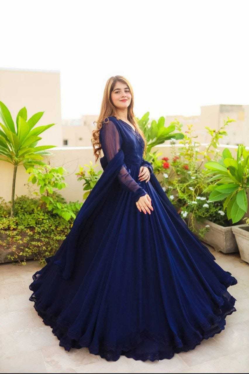 Ynf Georgette RIN157 2085 Gowns Wedding Collections Plus Size Collections Wholesale Georgette Gown Designer Gowns Blue Gown Manufacturer