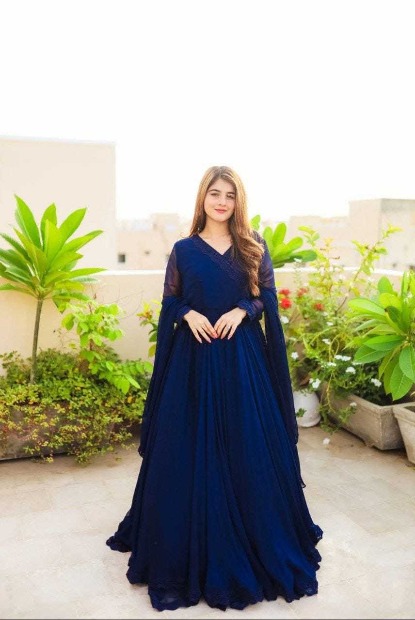 Ynf Georgette RIN157 2085 Gowns Wedding Collections Plus Size Collections Wholesale Georgette Gown Designer Gowns Blue Gown Manufacturer