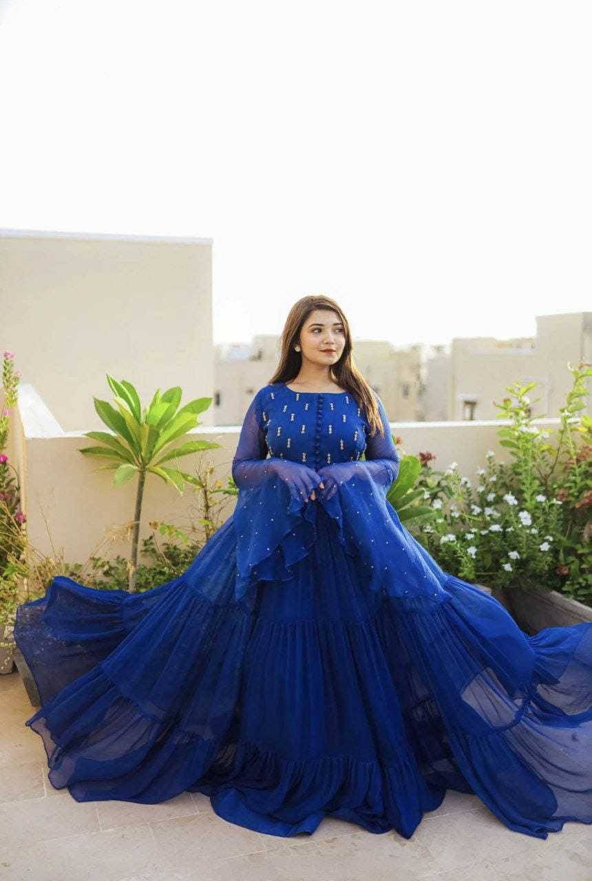 Ynf Georgette RIN157 2088 Gowns Plus Size Collections Wholesale Georgette Gown Wedding Gown Blue Gown Manufacturer