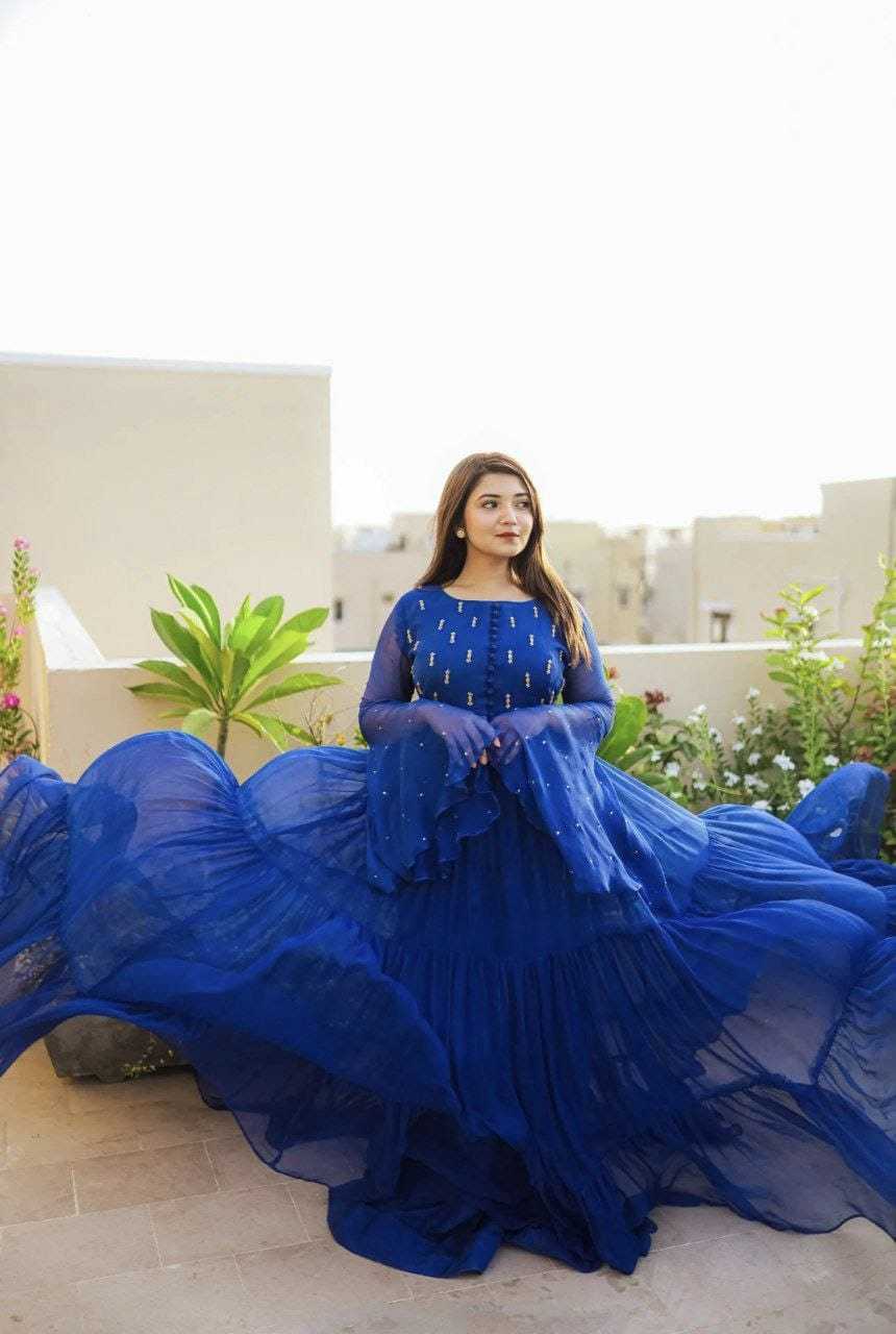 Ynf Georgette RIN157 2088 Gowns Plus Size Collections Wholesale Georgette Gown Wedding Gown Blue Gown Manufacturer