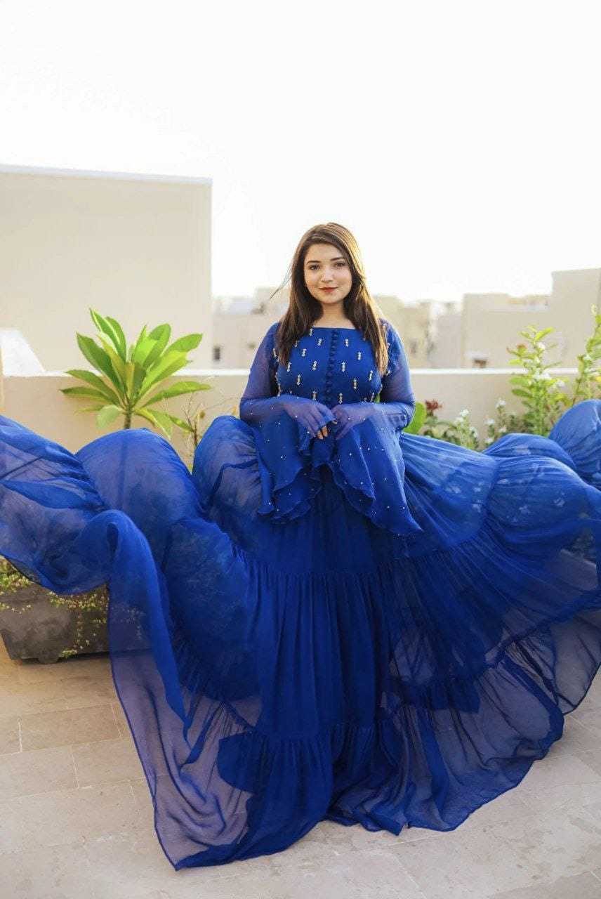 Ynf Georgette RIN157 2088 Gowns Plus Size Collections Wholesale Georgette Gown Wedding Gown Blue Gown Manufacturer
