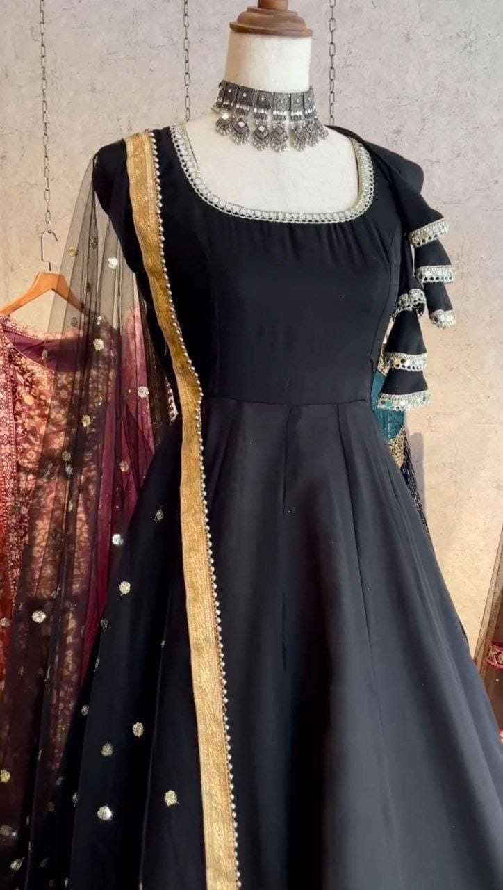 Ynf Georgette RIN157 2090 Gowns Plus Size Collections Wholesale Georgette Gown Wedding Gown Black Gown Manufacturer
