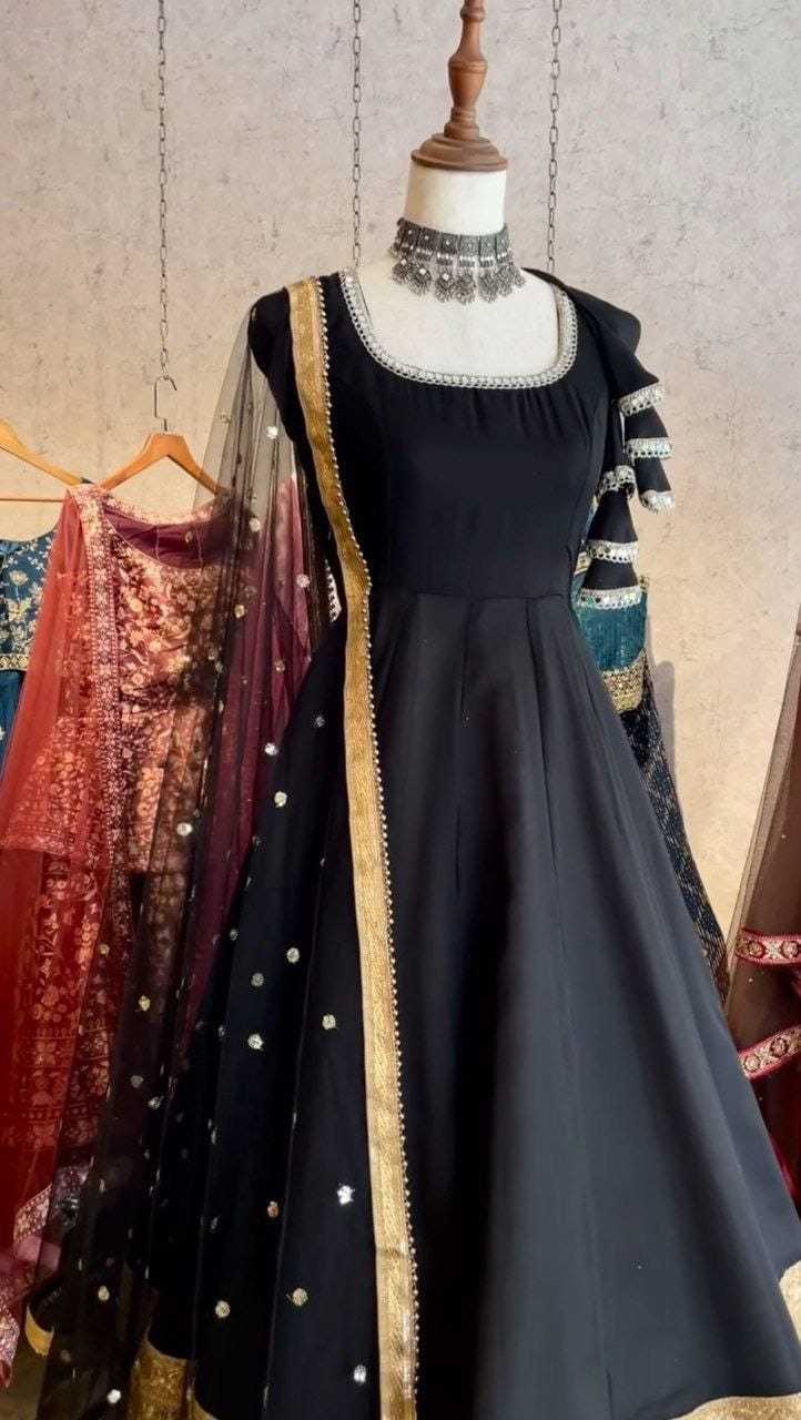 Ynf Georgette RIN157 2090 Gowns Plus Size Collections Wholesale Georgette Gown Wedding Gown Black Gown Manufacturer