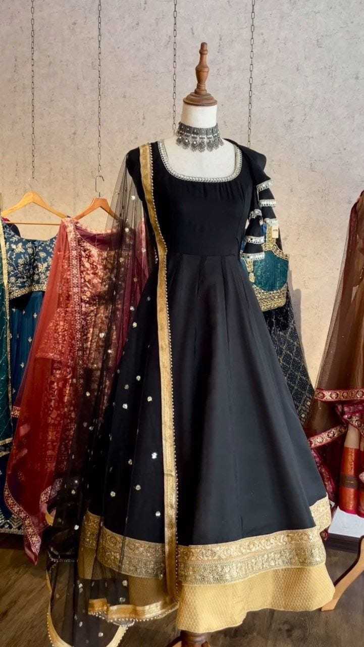 Ynf Georgette RIN157 2090 Gowns Plus Size Collections Wholesale Georgette Gown Wedding Gown Black Gown Manufacturer