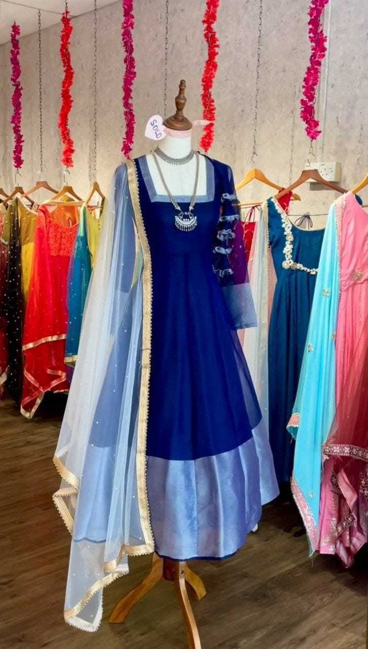 Ynf Georgette RIN157 2091 Gowns Plus Size Collections Wholesale Party Gowns Georgette Gown Blue Gown Manufacturer
