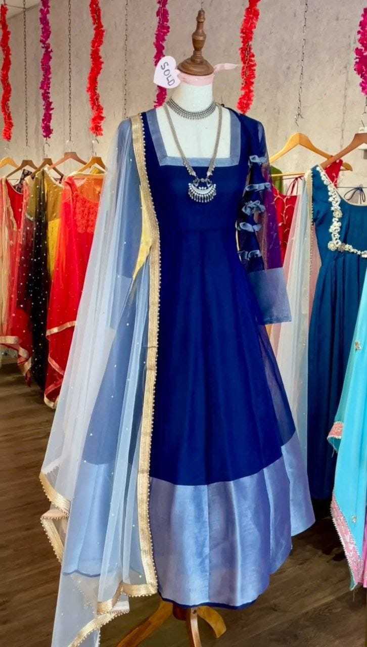 Ynf Georgette RIN157 2091 Gowns Plus Size Collections Wholesale Party Gowns Georgette Gown Blue Gown Manufacturer