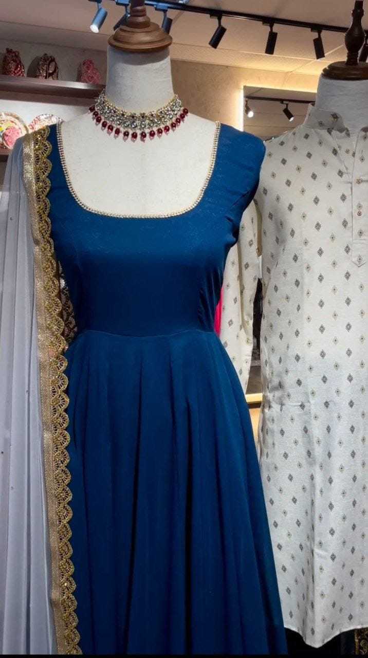 Ynf Georgette RIN157 2094 Gowns Plus Size Collections Wholesale Georgette Gown Designer Gowns Blue Gown Manufacturer
