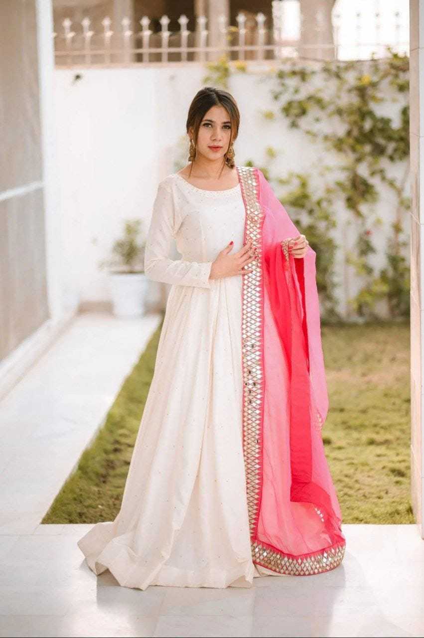 Ynf Georgette RIN157 2095 Gowns Festive Collections Plus Size Collections Wholesale Georgette Gown White Gown Onam Collections Manufacturer