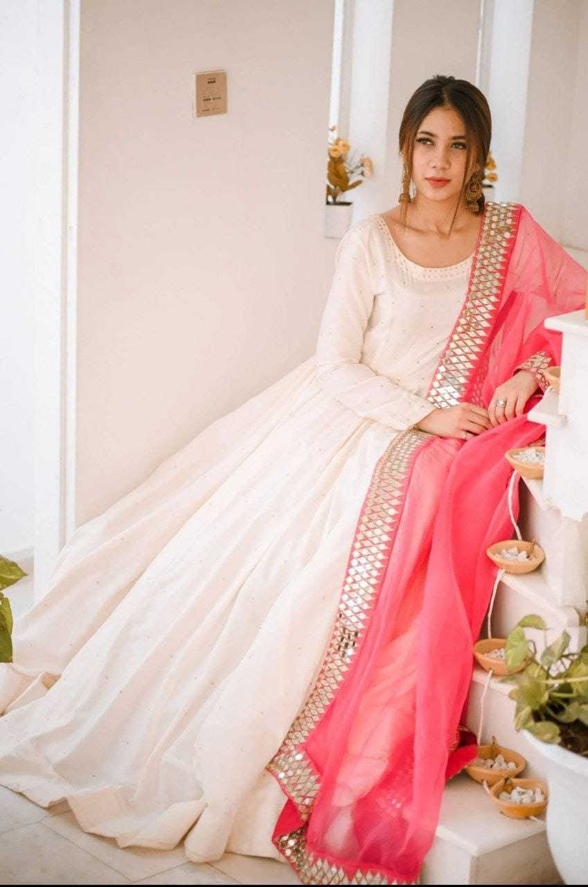 Ynf Georgette RIN157 2095 Gowns Festive Collections Plus Size Collections Wholesale Georgette Gown White Gown Onam Collections Manufacturer