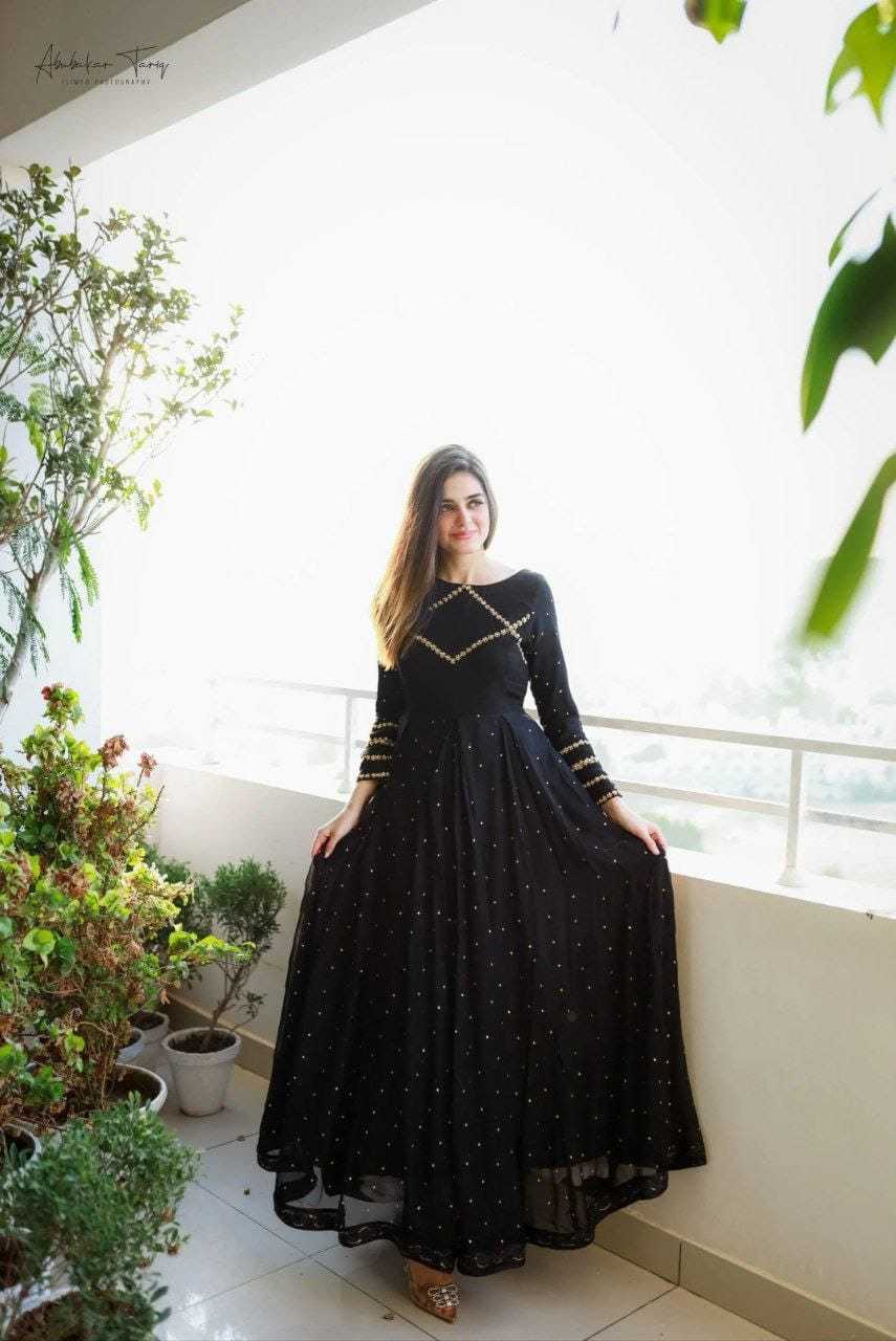 Ynf Georgette RIN157 2096 Gowns Plus Size Collections Wholesale Georgette Gown Designer Gowns Black Gown Manufacturer