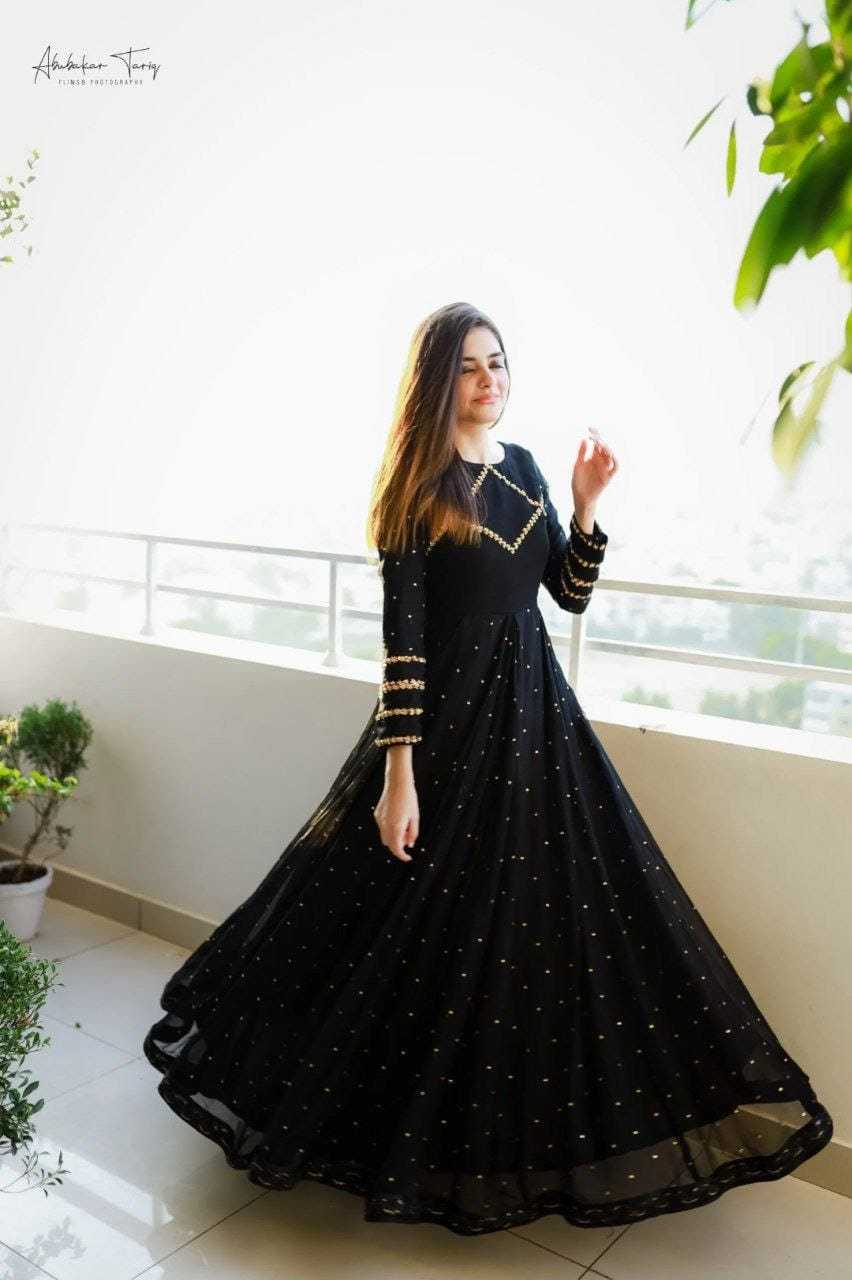 Ynf Georgette RIN157 2096 Gowns Plus Size Collections Wholesale Georgette Gown Designer Gowns Black Gown Manufacturer