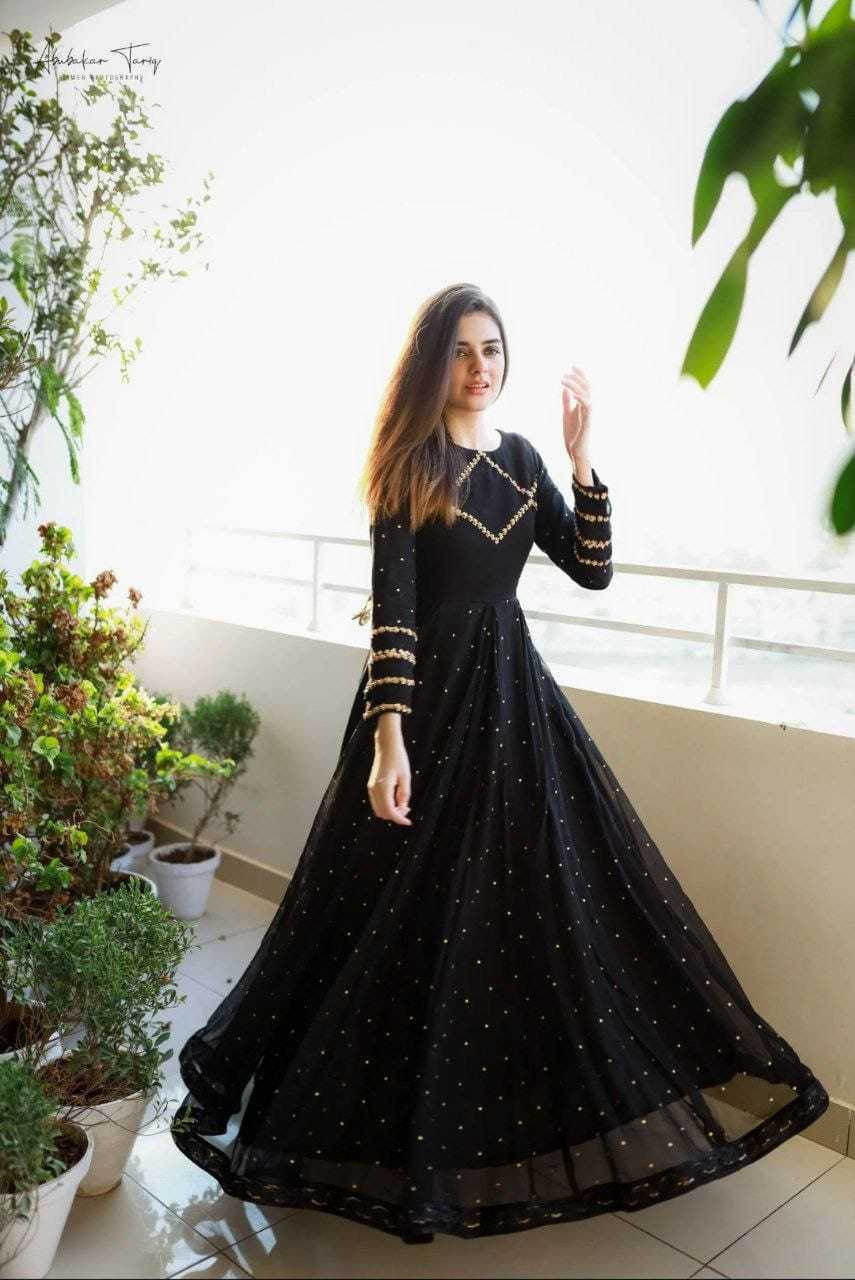 Ynf Georgette RIN157 2096 Gowns Plus Size Collections Wholesale Georgette Gown Designer Gowns Black Gown Manufacturer