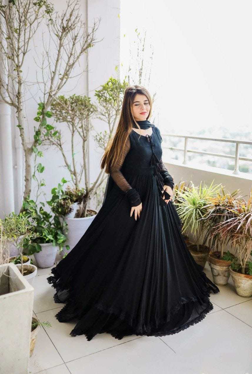 Ynf Georgette RIN157 2097 Gowns Wedding Collections Plus Size Collections Wholesale Party Gowns Georgette Gown Black Gown Manufacturer