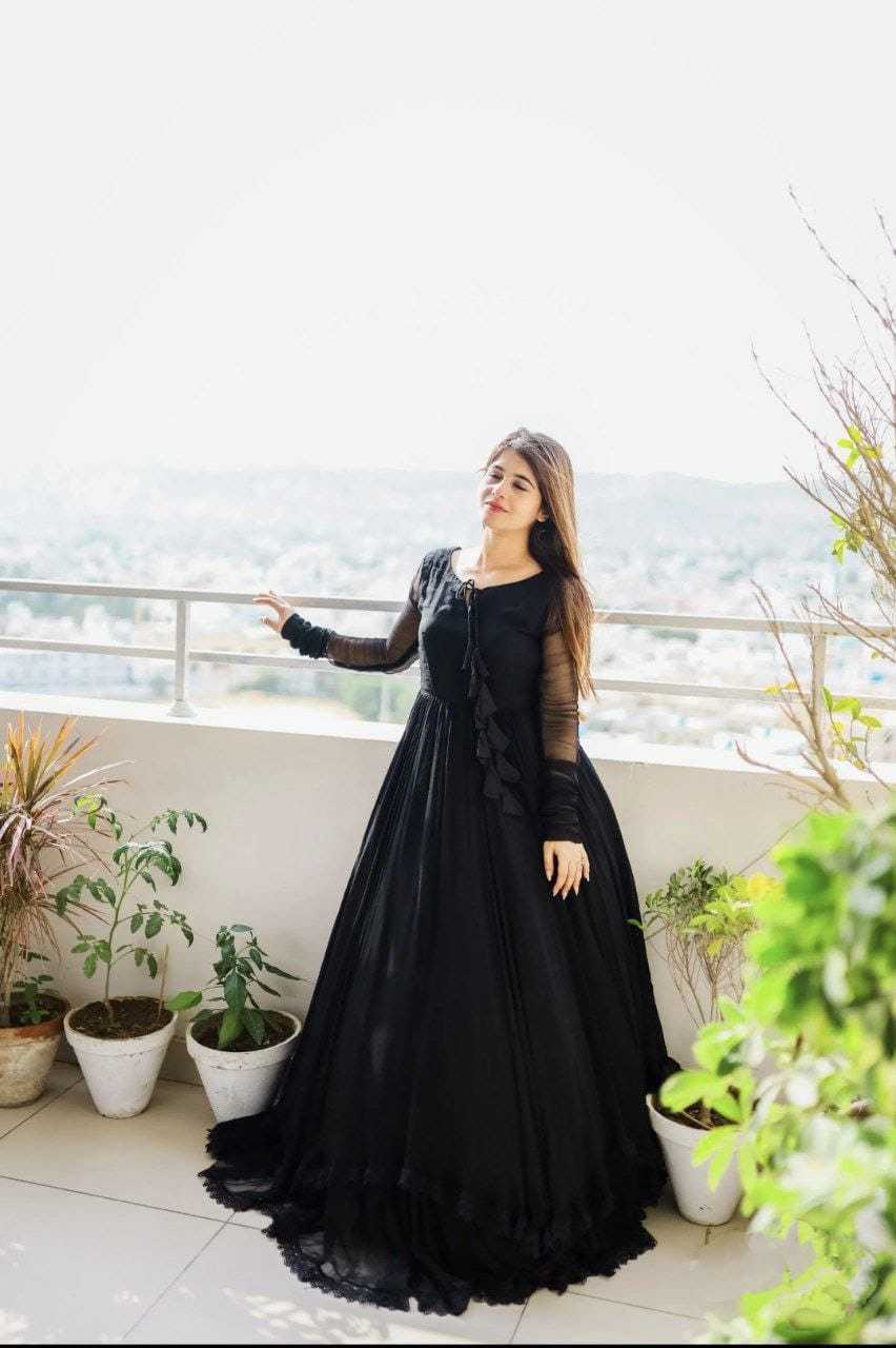 Ynf Georgette RIN157 2097 Gowns Wedding Collections Plus Size Collections Wholesale Party Gowns Georgette Gown Black Gown Manufacturer
