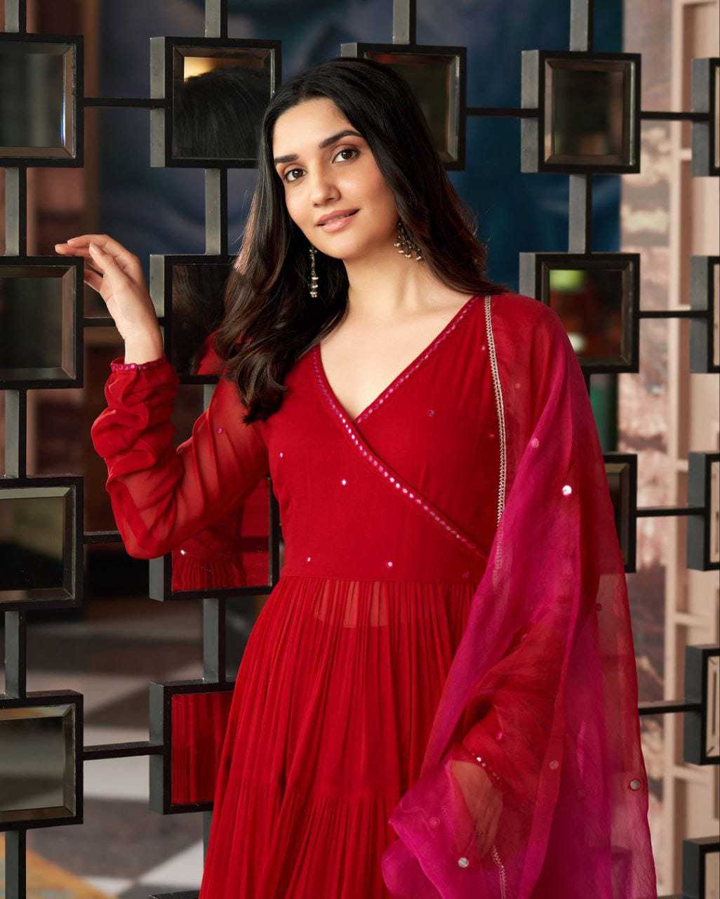 Ynf Georgette RIN157 2103 Gowns Plus Size Collections Wholesale Georgette Gown Designer Gowns Red Gown Manufacturer