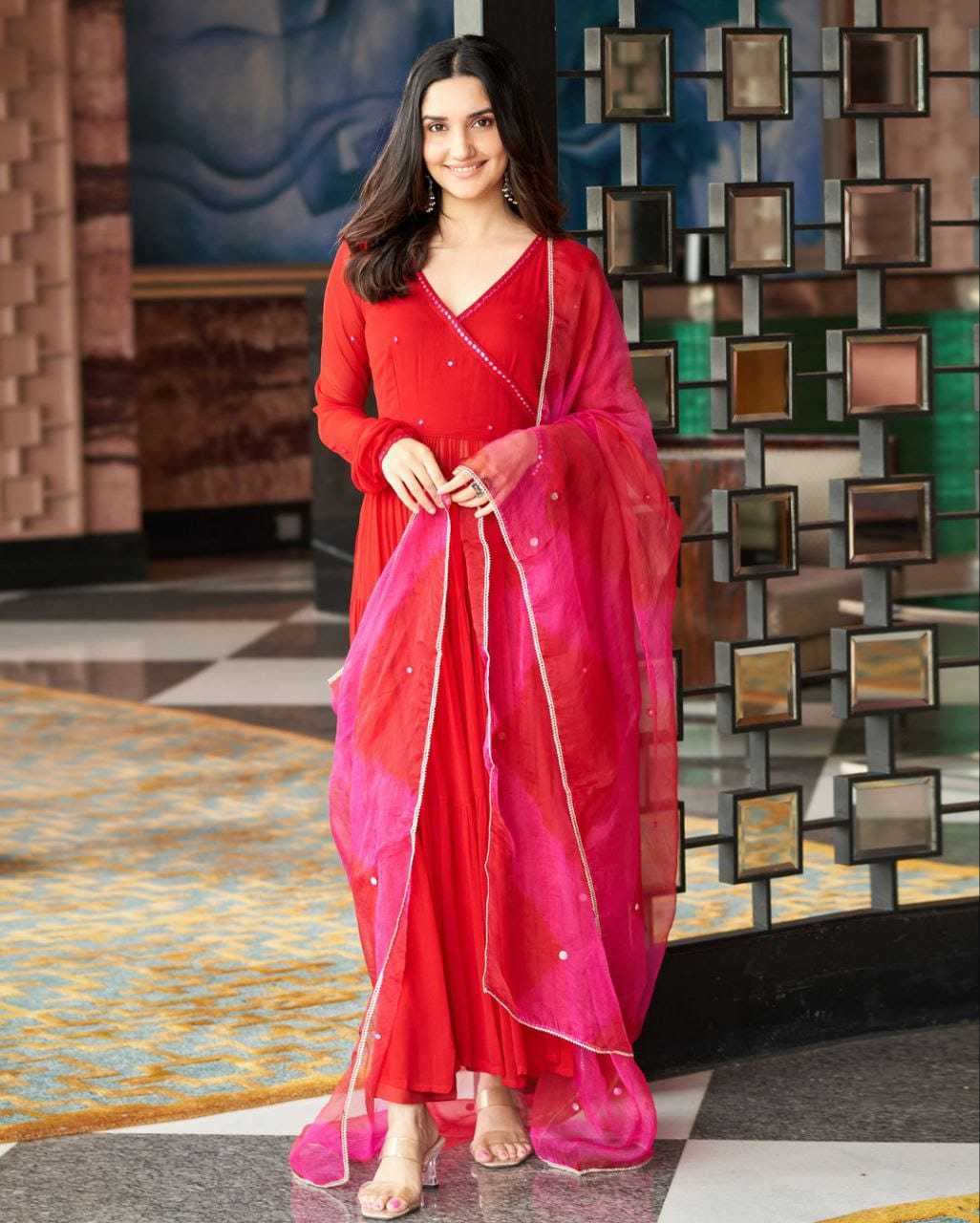 Ynf Georgette RIN157 2103 Gowns Plus Size Collections Wholesale Georgette Gown Designer Gowns Red Gown Manufacturer