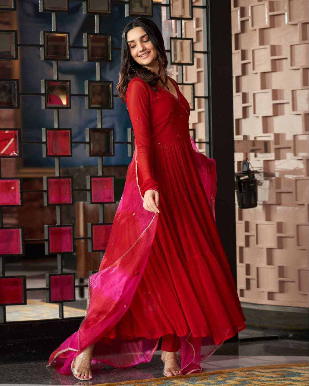 Ynf Georgette RIN157 2103 Gowns Plus Size Collections Wholesale Georgette Gown Designer Gowns Red Gown Manufacturer