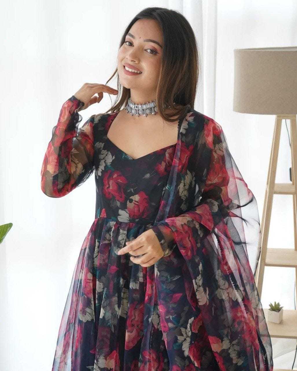 Ynf Georgette RIN157 29 Gowns Wedding Collections Plus Size Collections Wholesale Printed Gowns Georgette Gown Designer Gowns Manufacturer
