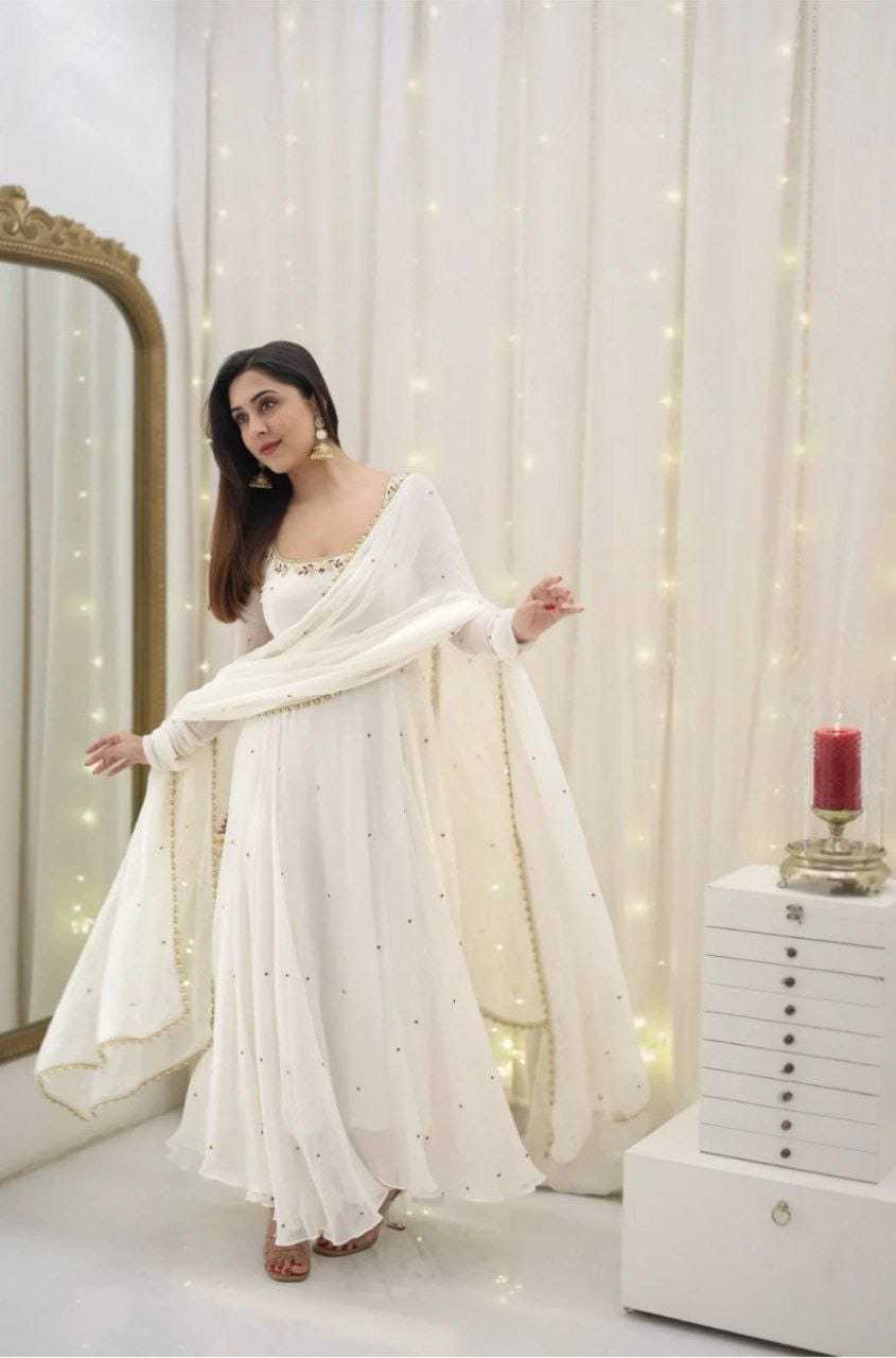 Ynf Georgette RIN157 3181 Gowns Wedding Collections Plus Size Collections Wholesale Georgette Gown Designer Gowns White Gown Manufacturer