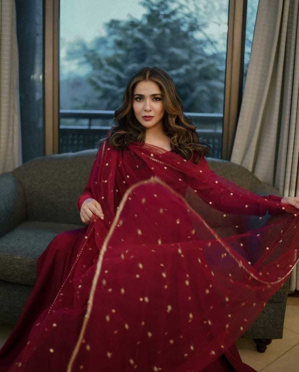 Ynf Georgette RIN157 3189 Gowns Wedding Collections Festive Collections Wholesale Georgette Gown Wedding Gown Red Gown Manufacturer