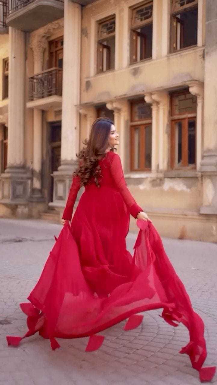 Ynf Georgette RIN157 3193 Gowns Festive Collections Plus Size Collections Wholesale Georgette Gown Wedding Gown Red Gown Manufacturer