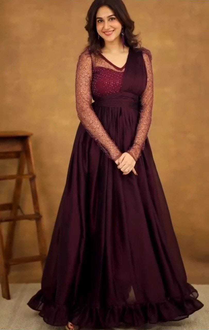 Ynf Georgette RIN157 3194 Gowns Wedding Collections Plus Size Collections Wholesale Georgette Gown Wedding Gown Gown With Belt Manufacturer