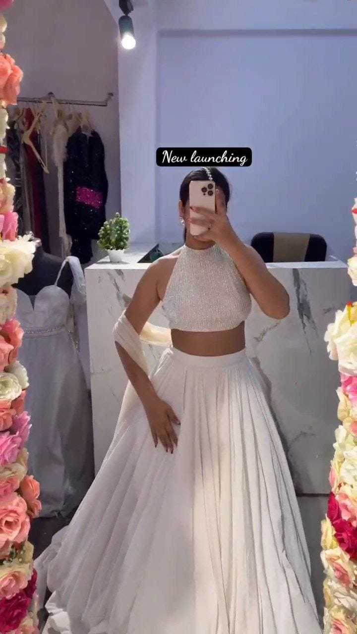 Ynf Georgette RIN157 5238 Lehengas Festive Collections Plus Size Collections Wholesale Designer Lehenga White Lehenga Onam Collections Manufacturer