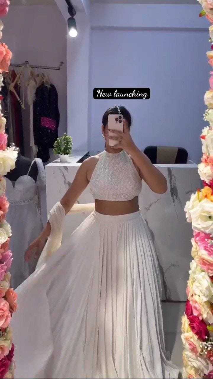 Ynf Georgette RIN157 5238 Lehengas Festive Collections Plus Size Collections Wholesale Designer Lehenga White Lehenga Onam Collections Manufacturer