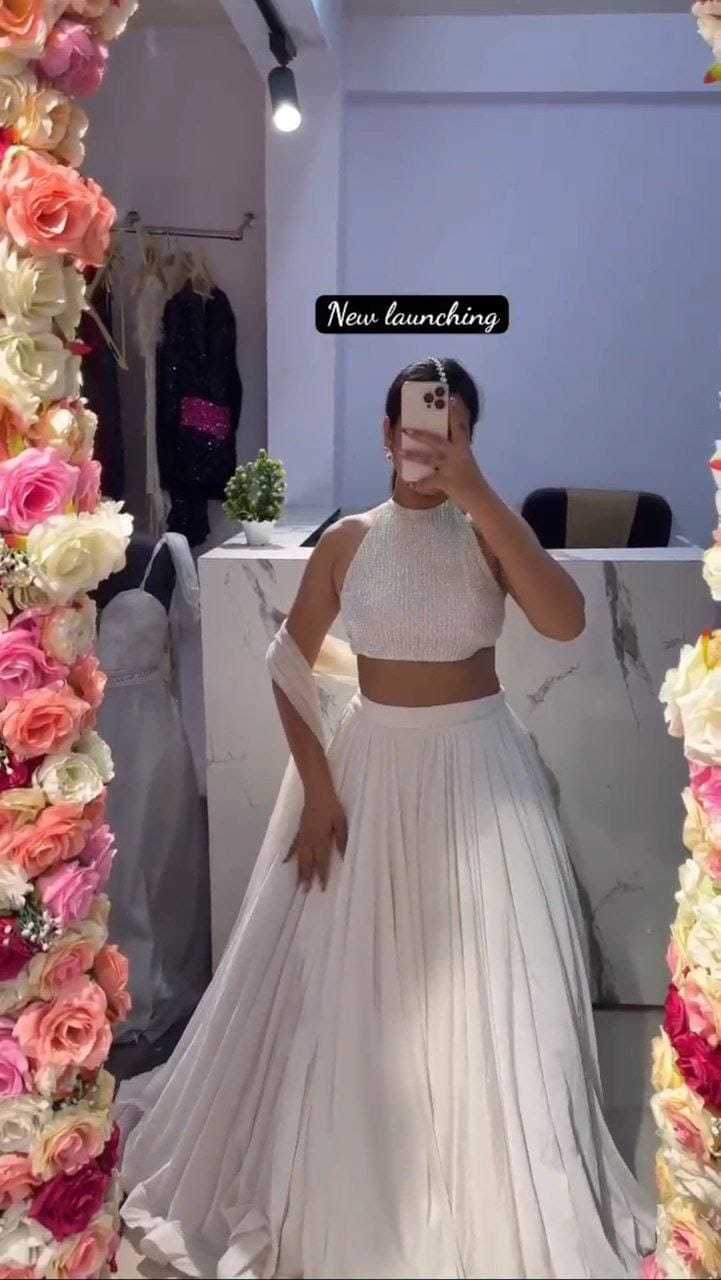 Ynf Georgette RIN157 5238 Lehengas Festive Collections Plus Size Collections Wholesale Designer Lehenga White Lehenga Onam Collections Manufacturer