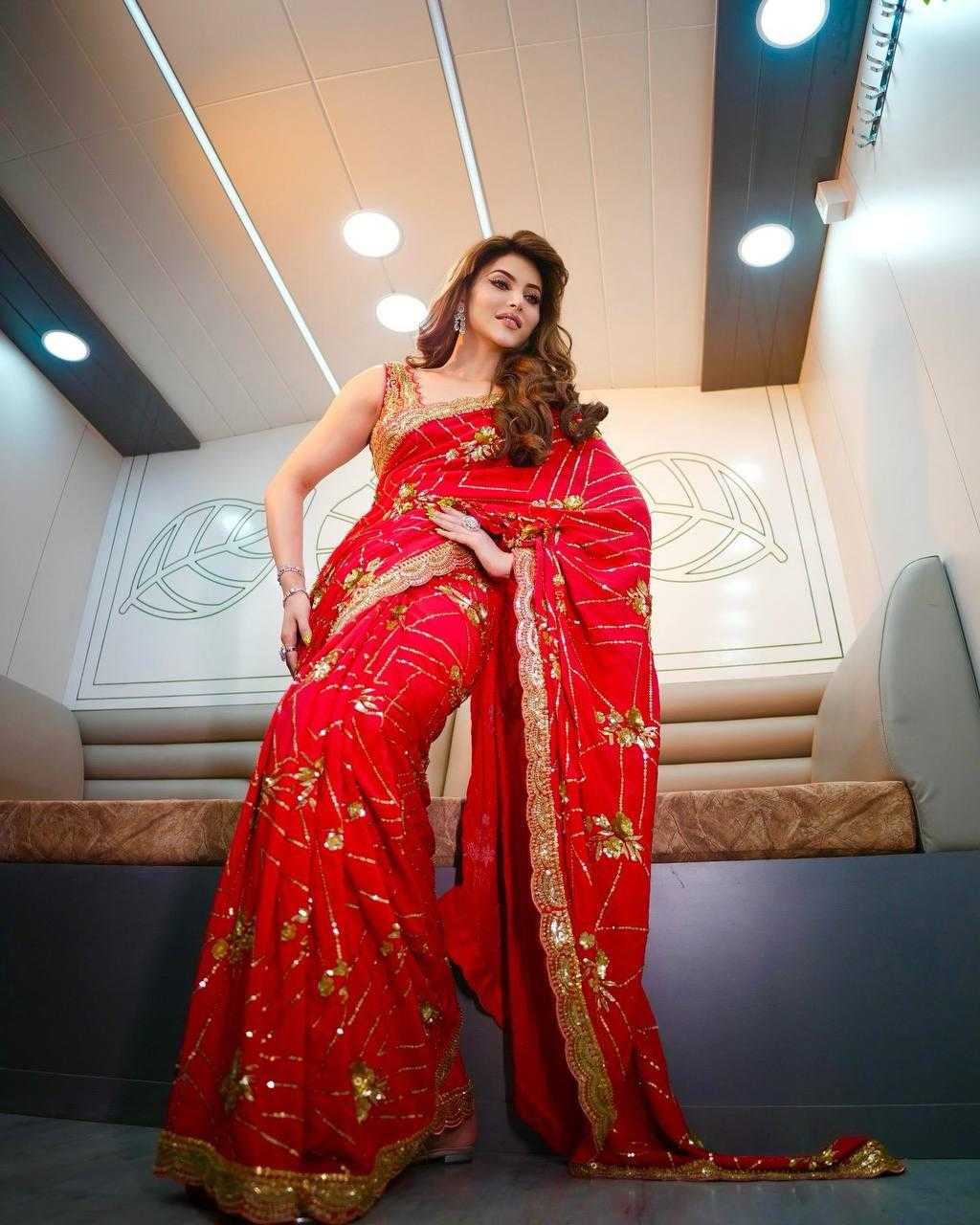 Ynf Georgette RIN164 URVASHI Sarees Wedding Collections Bollywood Collections Wholesale Georgette Sarees Sequence Sarees URVASHI RAUTELA Manufacturer