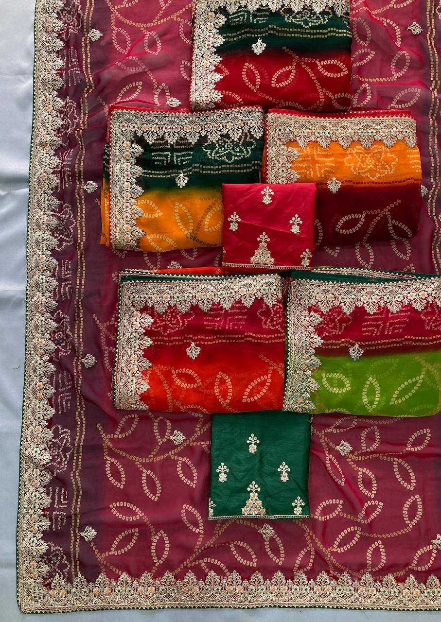 Ynf Georgette RIN188 Suvidha Pitta work Bandhej Sarees Wholesale Printed Sarees Georgette Sarees Gota Patti Sarees Printed Georgette Saree Manufacturer