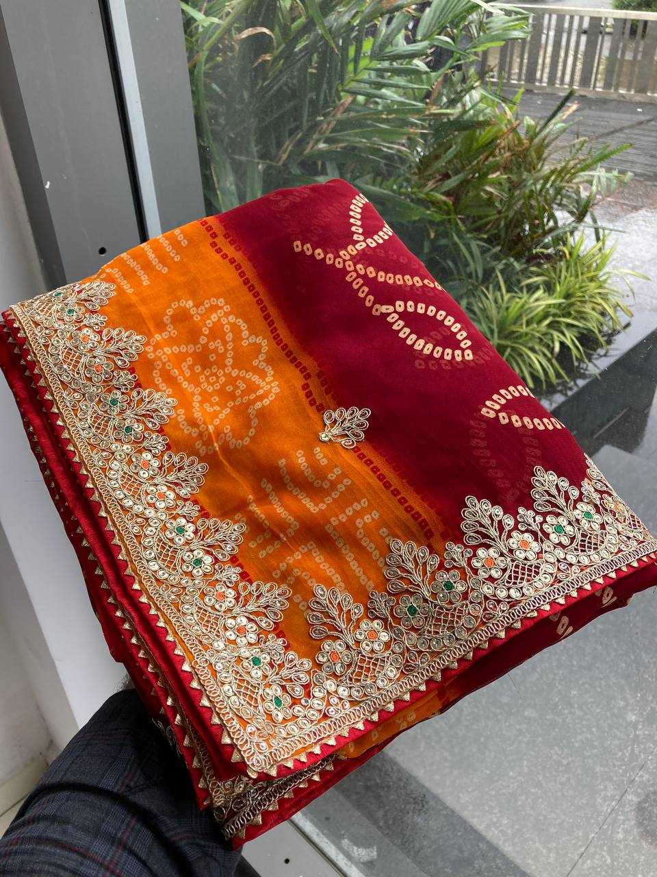 Ynf Georgette RIN188 Suvidha Pitta work Bandhej Sarees Wholesale Printed Sarees Georgette Sarees Gota Patti Sarees Printed Georgette Saree Manufacturer