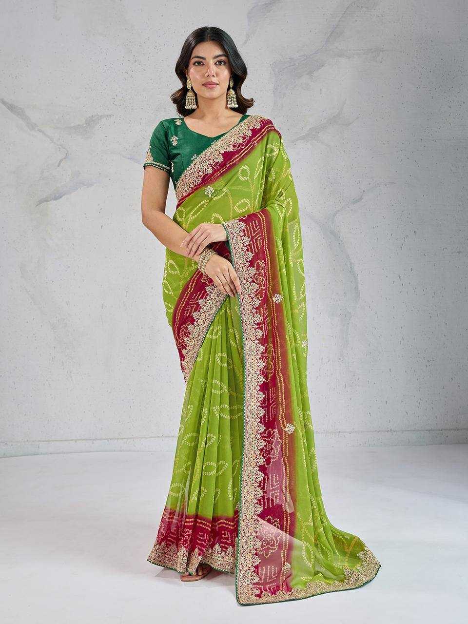 Ynf Georgette RIN188 Suvidha Pitta work Bandhej Sarees Wholesale Printed Sarees Georgette Sarees Gota Patti Sarees Printed Georgette Saree Manufacturer