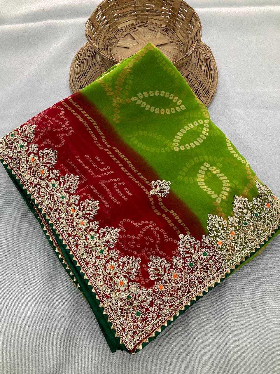 Ynf Georgette RIN188 Suvidha Pitta work Bandhej Sarees Wholesale Printed Sarees Georgette Sarees Gota Patti Sarees Printed Georgette Saree Manufacturer