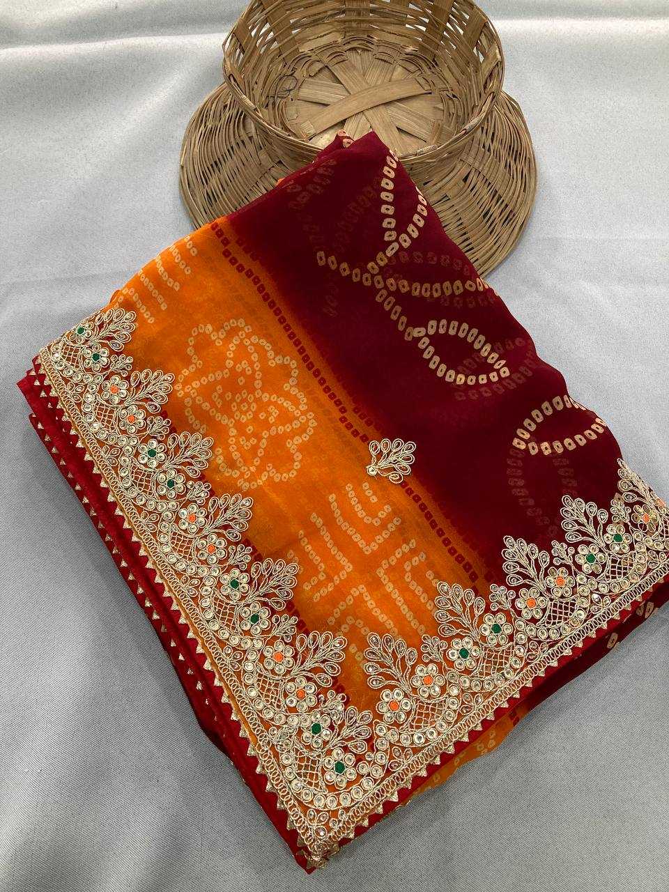 Ynf Georgette RIN188 Suvidha Pitta work Bandhej Sarees Wholesale Printed Sarees Georgette Sarees Gota Patti Sarees Printed Georgette Saree Manufacturer