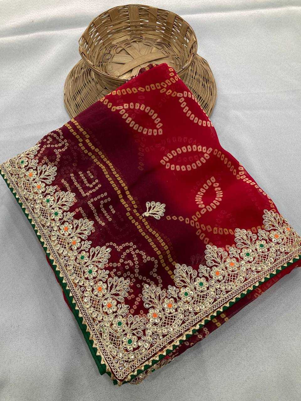 Ynf Georgette RIN188 Suvidha Pitta work Bandhej Sarees Wholesale Printed Sarees Georgette Sarees Gota Patti Sarees Printed Georgette Saree Manufacturer