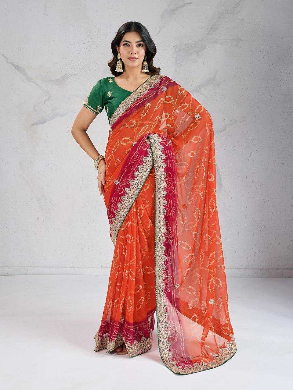 Ynf Georgette RIN188 Suvidha Pitta work Bandhej Sarees Wholesale Printed Sarees Georgette Sarees Gota Patti Sarees Printed Georgette Saree Manufacturer