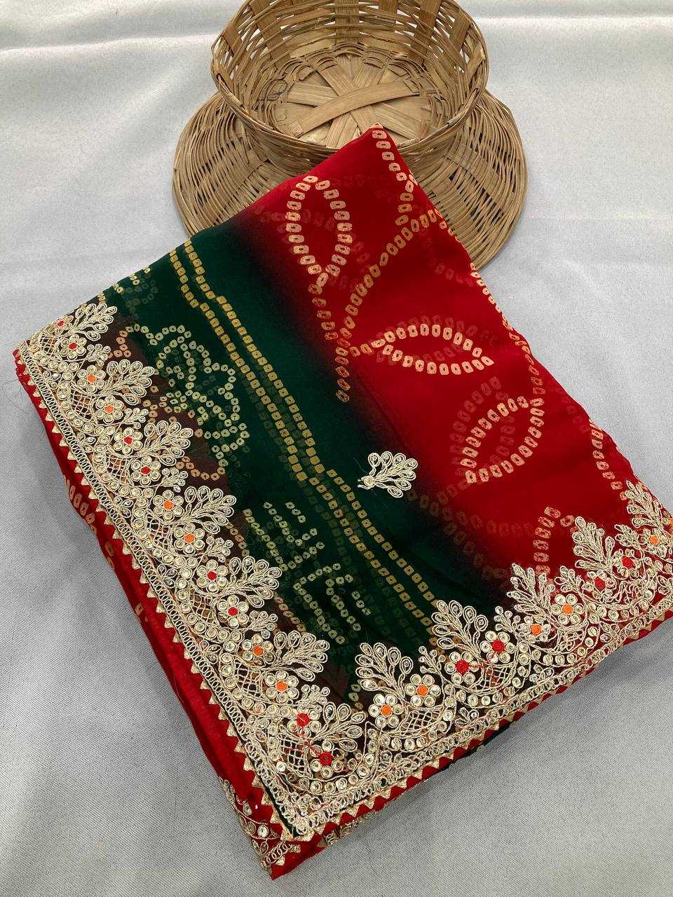 Ynf Georgette RIN188 Suvidha Pitta work Bandhej Sarees Wholesale Printed Sarees Georgette Sarees Gota Patti Sarees Printed Georgette Saree Manufacturer