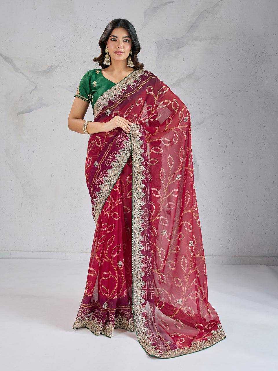Ynf Georgette RIN188 Suvidha Pitta work Bandhej Sarees Wholesale Printed Sarees Georgette Sarees Gota Patti Sarees Printed Georgette Saree Manufacturer