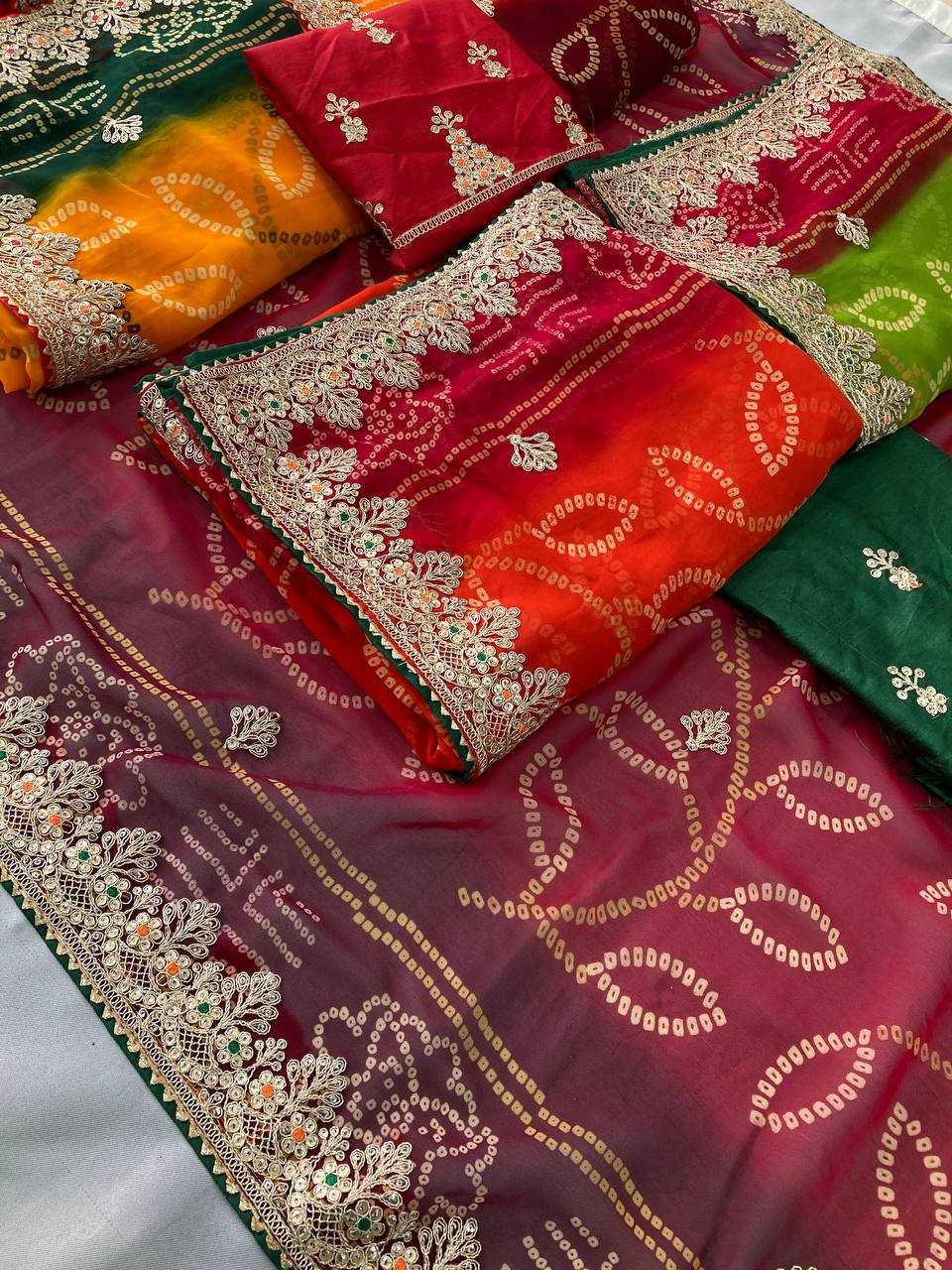 Ynf Georgette RIN188 Suvidha Pitta work Bandhej Sarees Wholesale Printed Sarees Georgette Sarees Gota Patti Sarees Printed Georgette Saree Manufacturer
