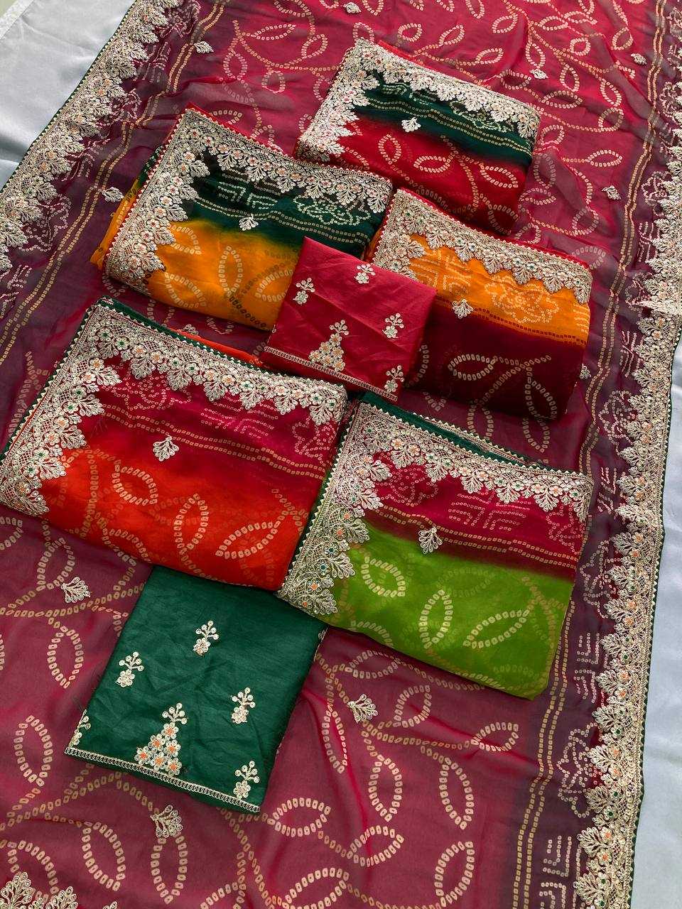 Ynf Georgette RIN188 Suvidha Pitta work Bandhej Sarees Wholesale Printed Sarees Georgette Sarees Gota Patti Sarees Printed Georgette Saree Manufacturer