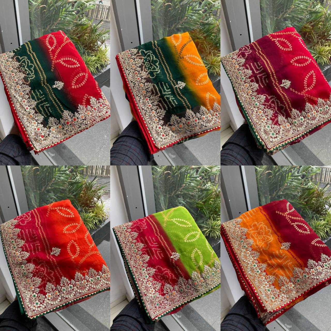 Ynf Georgette RIN188 Suvidha Pitta work Bandhej Sarees Wholesale Printed Sarees Georgette Sarees Gota Patti Sarees Printed Georgette Saree Manufacturer